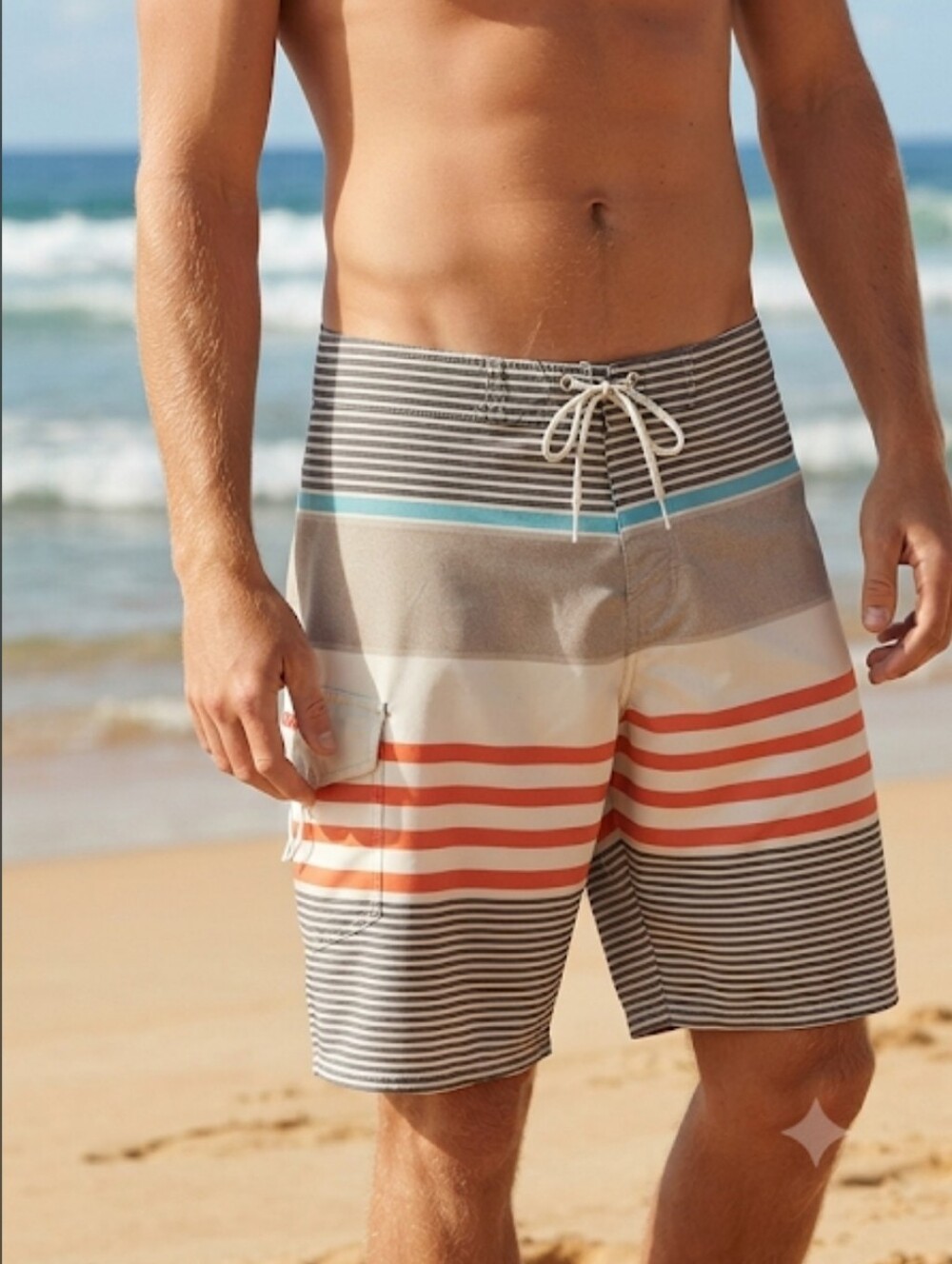 Men's Quiksilver Striped Boardshorts Orange Gray Blue Swim Trunks Size 34